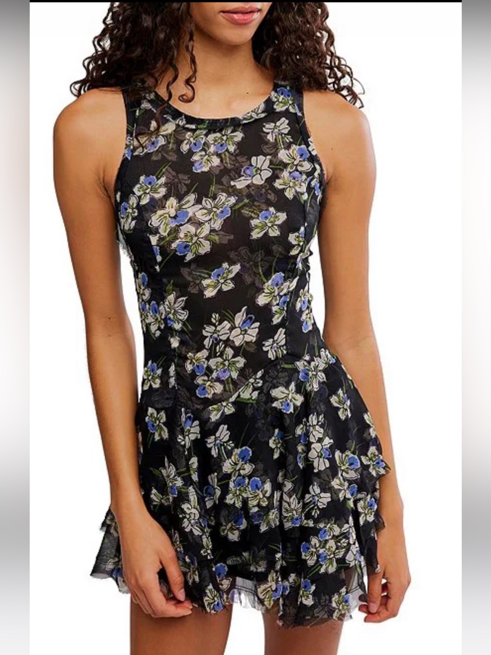 NWT🌷Free People Floral Printed Scoop Neck Sleeveless Mini Dress